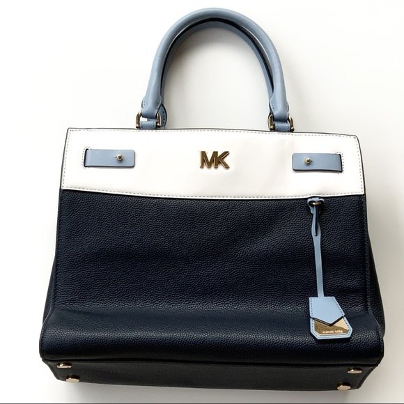 Michael Kors Reagan Large Satchel Bag blue white - Picture 1 of 14